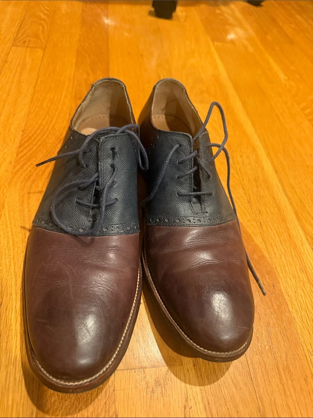 Cole Haan Brown and Navy Two-Tone Leather Oxfords